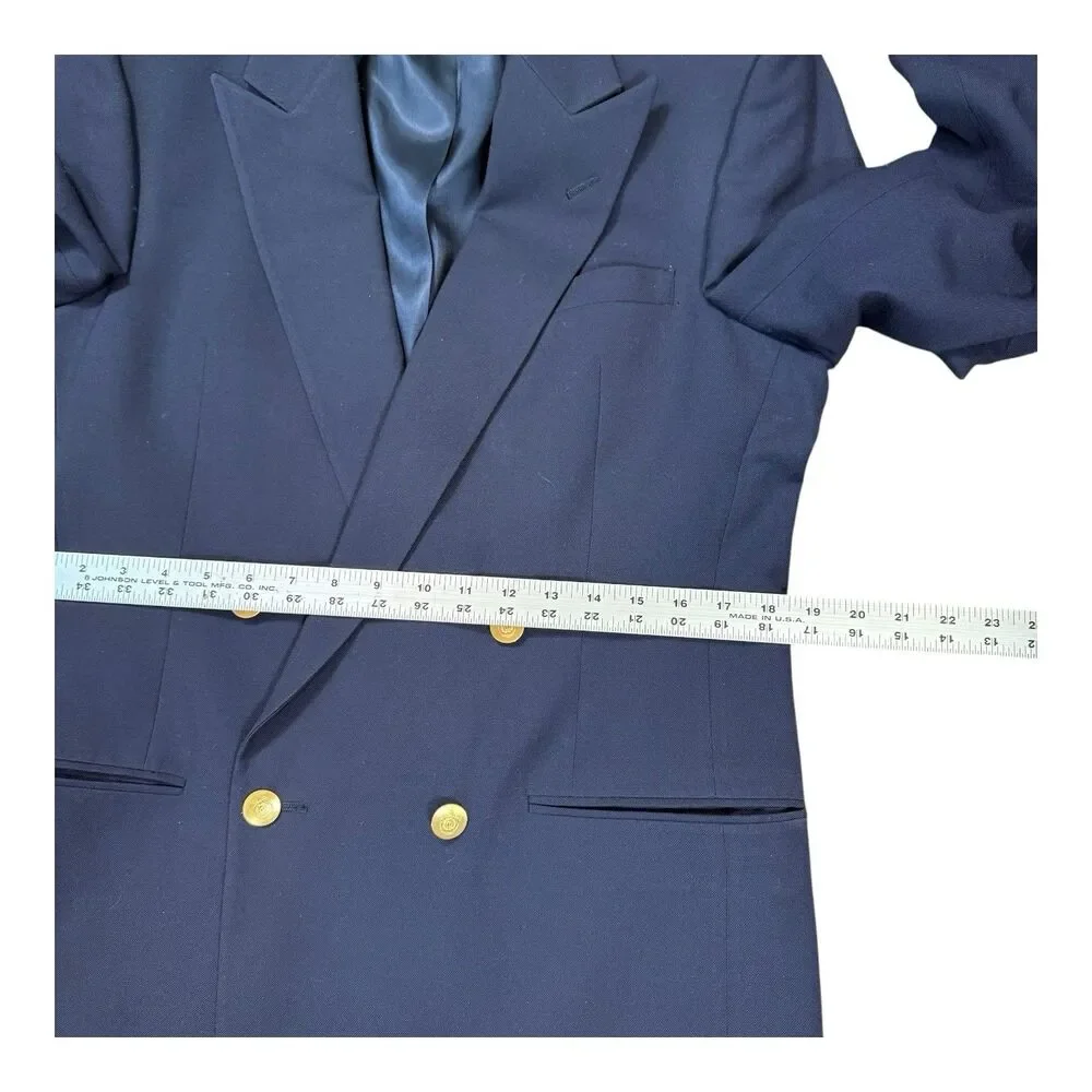 Vtg Christian Dior 39L Monsieur Double Breasted Blue Blazer Gold Button Preppy